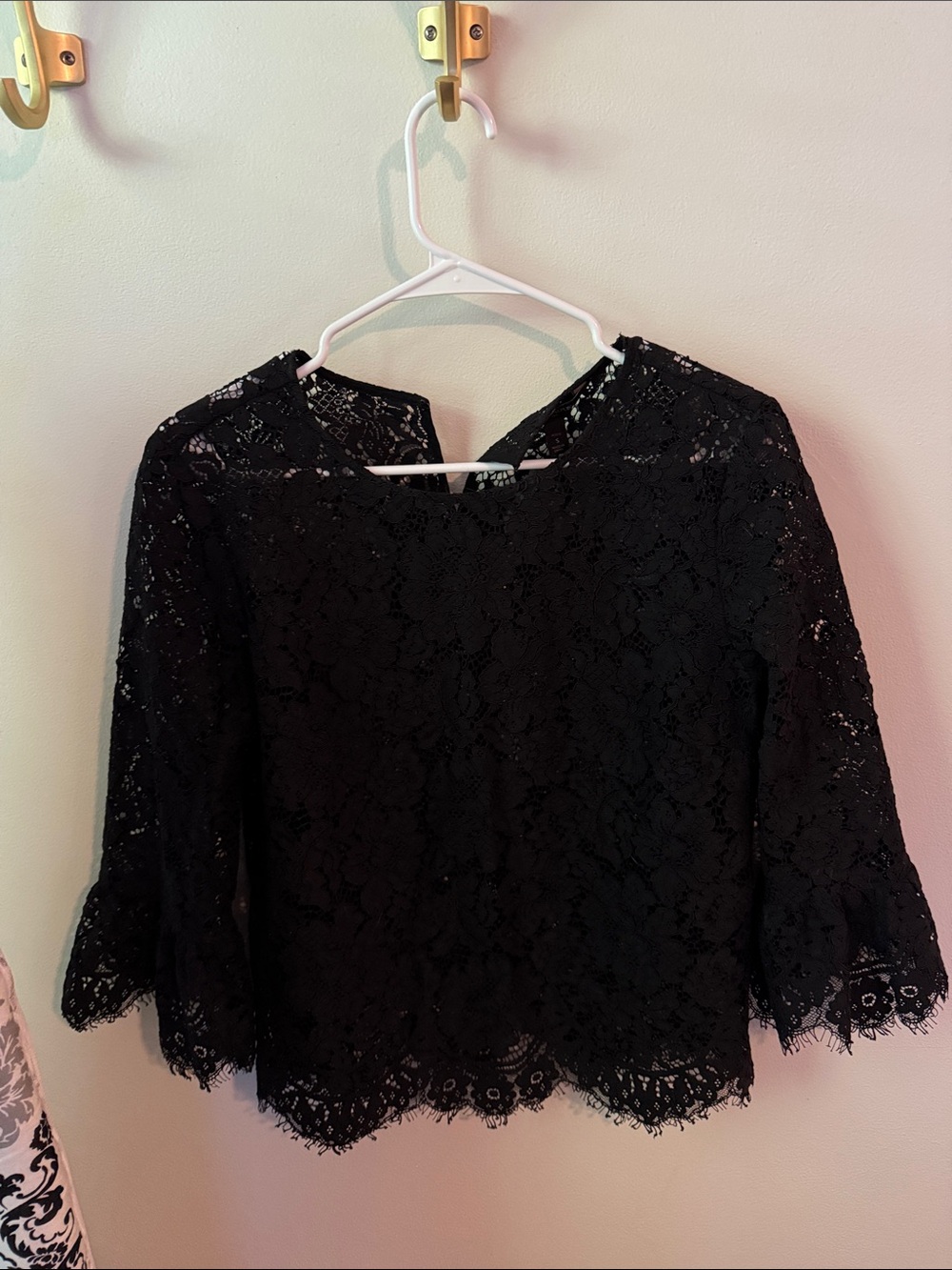 Black Lace Women's Blouse - Elegant Crochet Top pop over petite small
